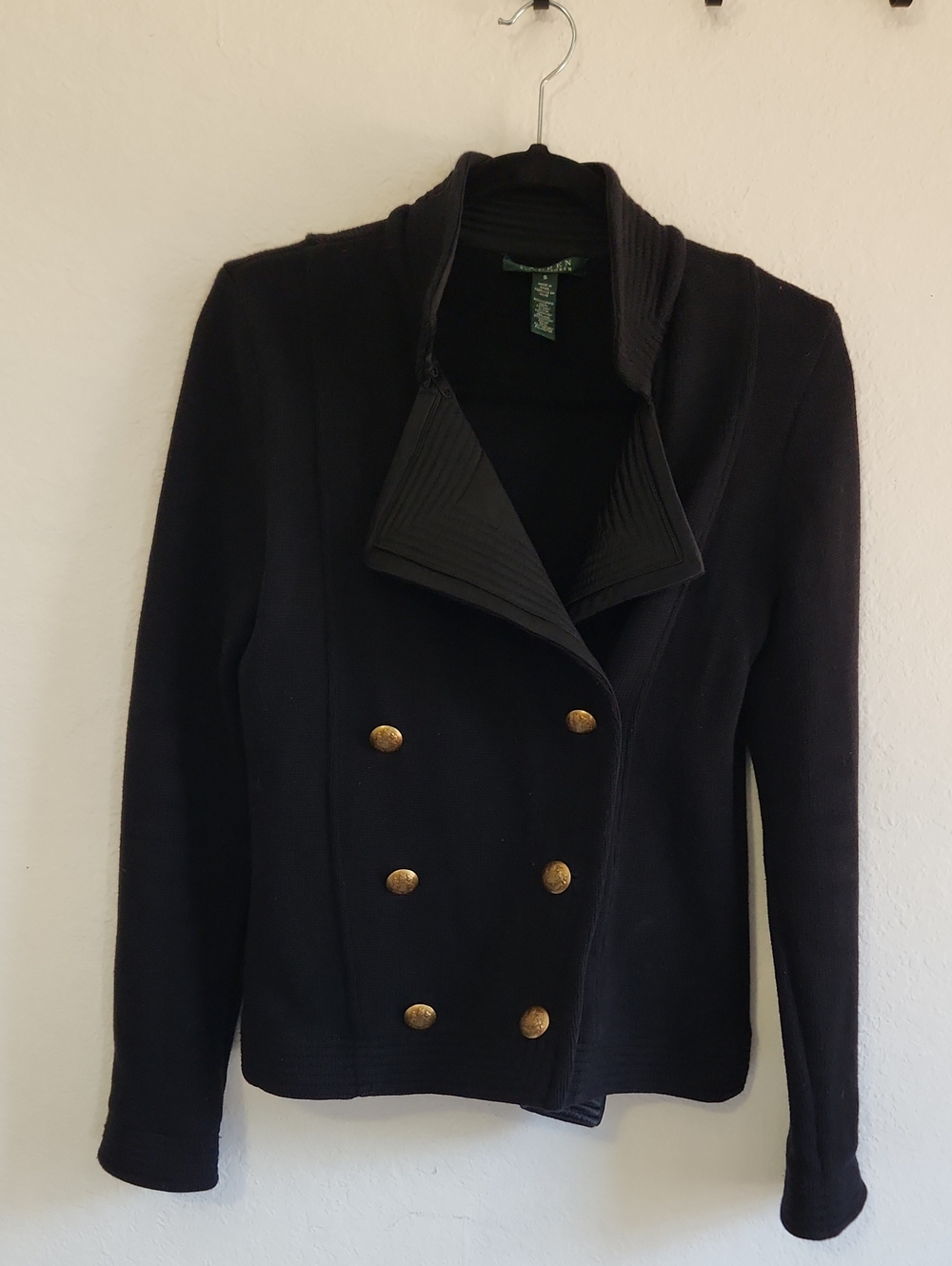Lauren Ralph Lauren Black Double Breasted Knit Blazer Jacket S Dark Academia